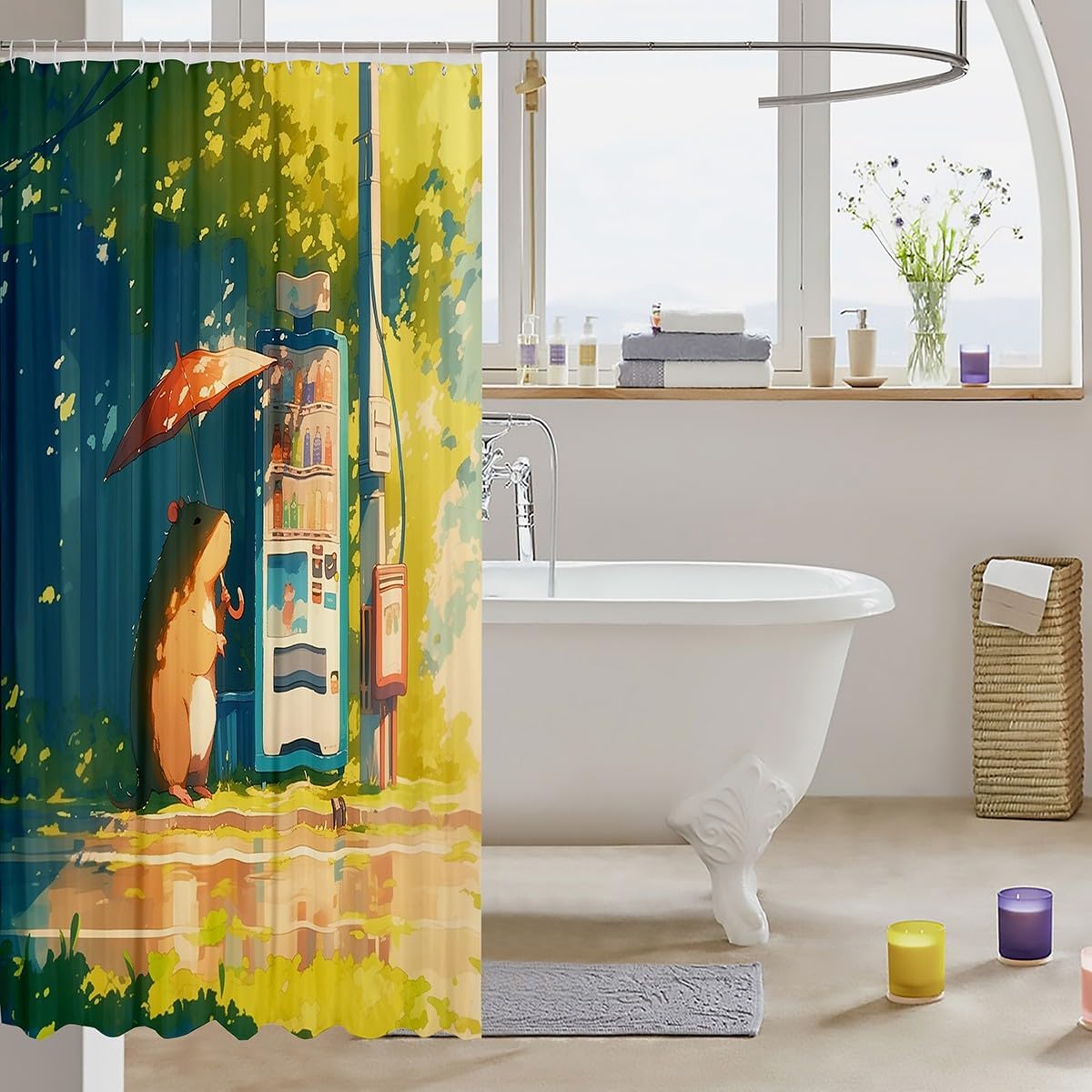 Adorable Capybara Shower Curtain for Adults Kawaii Japanese Style Waterproof