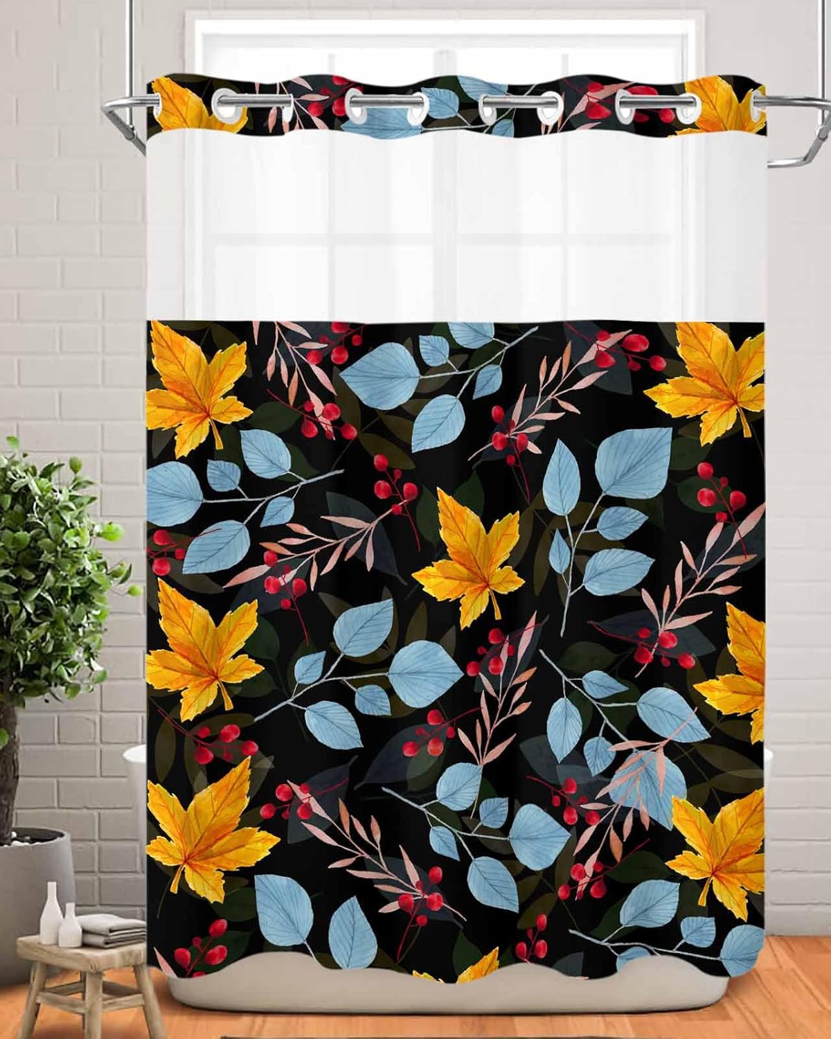 No Hook Virus-Resistant Bath Curtain 60x72 with See Through Top Window
