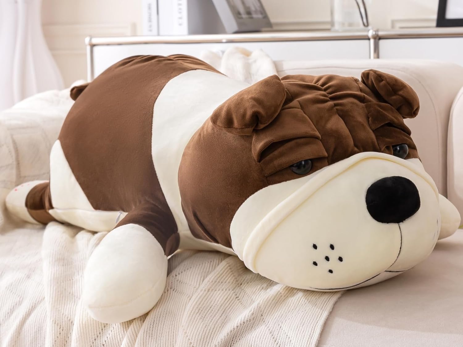 Giant Plush Dog Pillow for Relaxation Home Decor - Brown