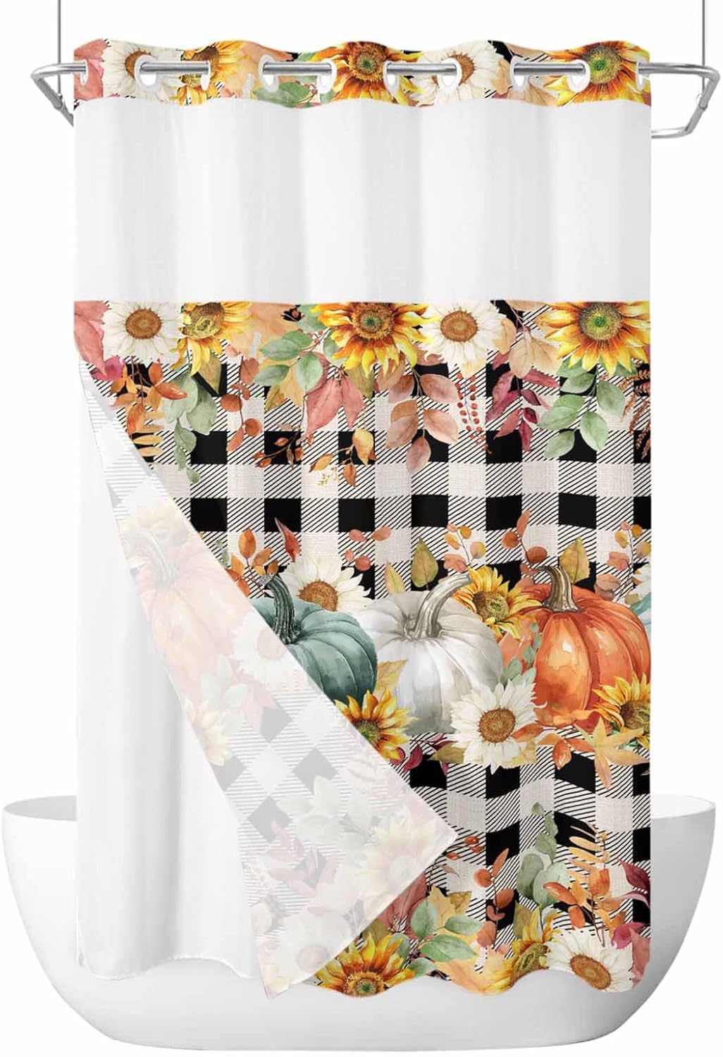 Cozy Fall Shower Curtain with Seeing Window