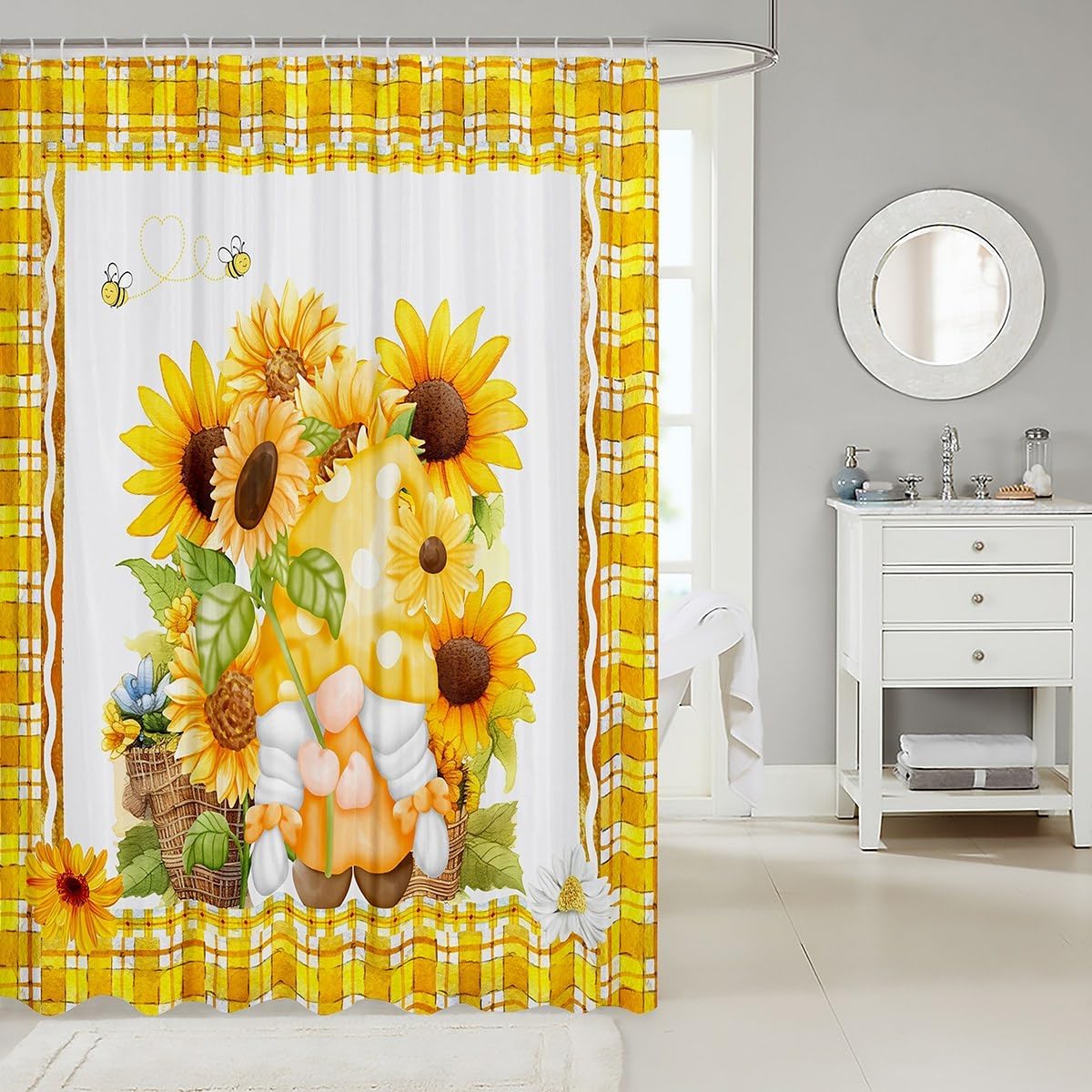 Sunflower Gnome Shower Curtain Set