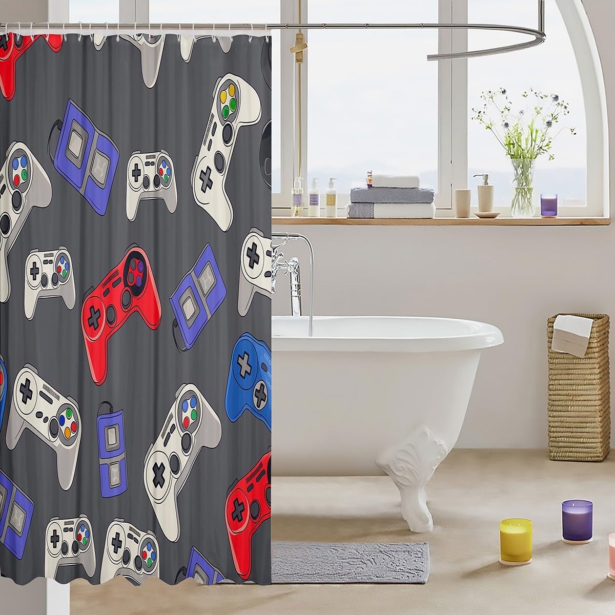 Feelyou Game Shower Curtain 72 x 78 Set - Durable Waterproof for Gamers