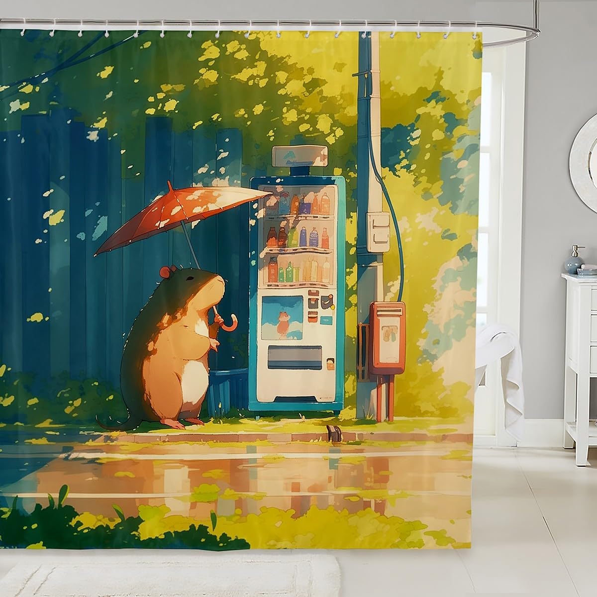 Adorable Capybara Shower Curtain for Adults Kawaii Japanese Style Waterproof