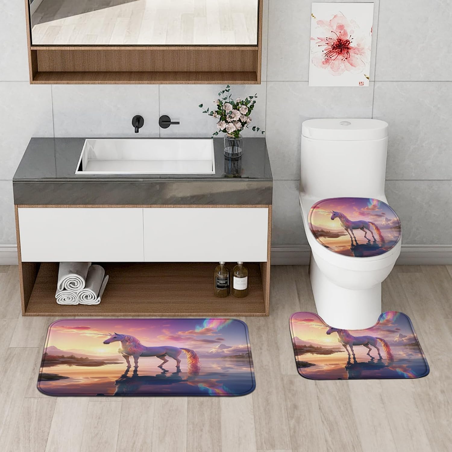 4-Piece Rainbow Unicorn Bath Set