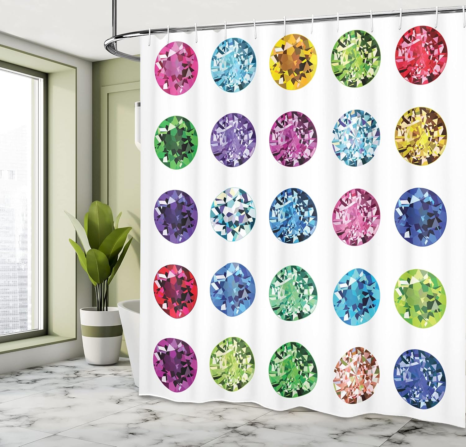 Ambesonne Diamond Shower Curtain - Bold Design Purple Emerald
