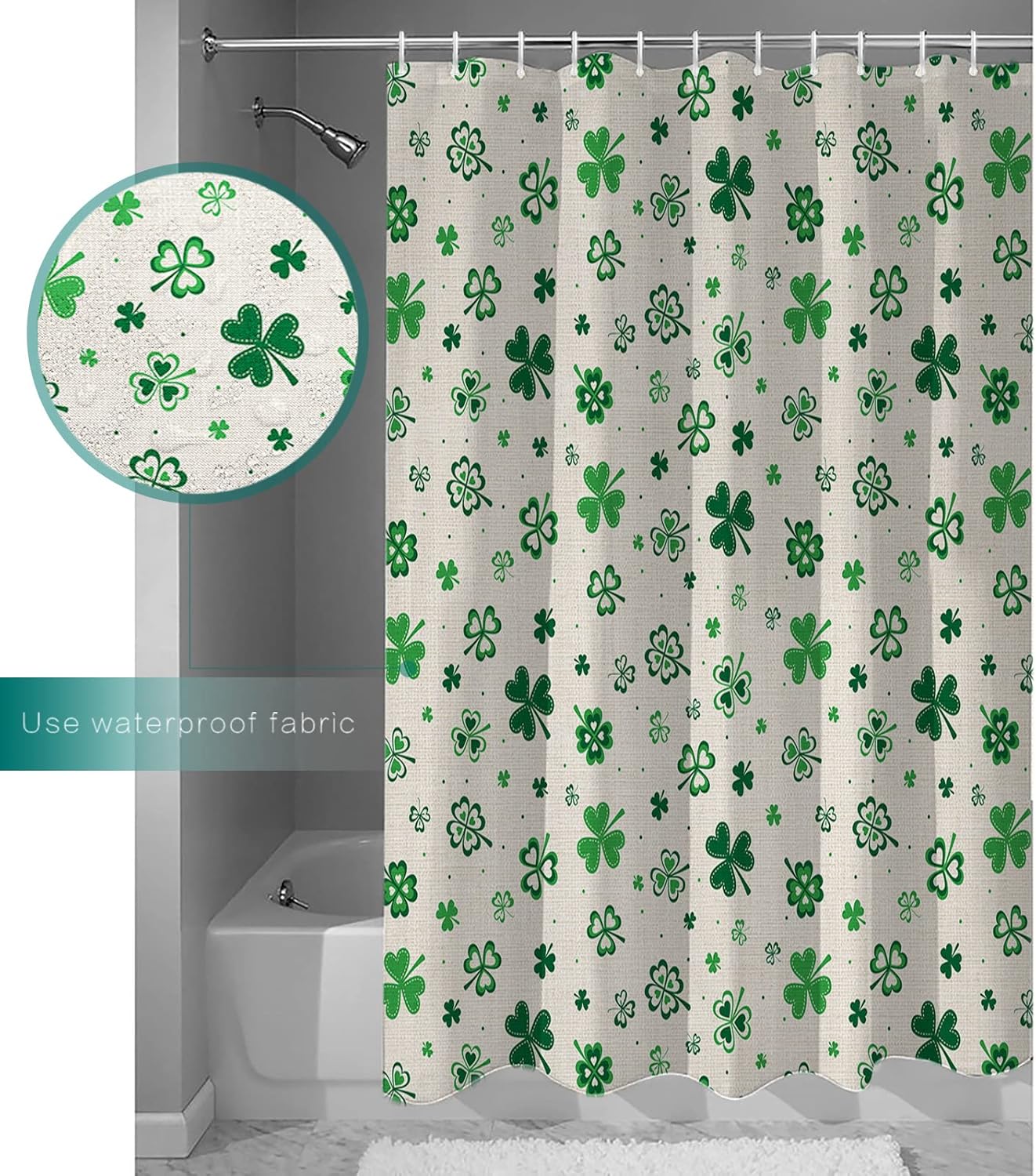 St Patricks Day shamrock waterproof shower curtain set