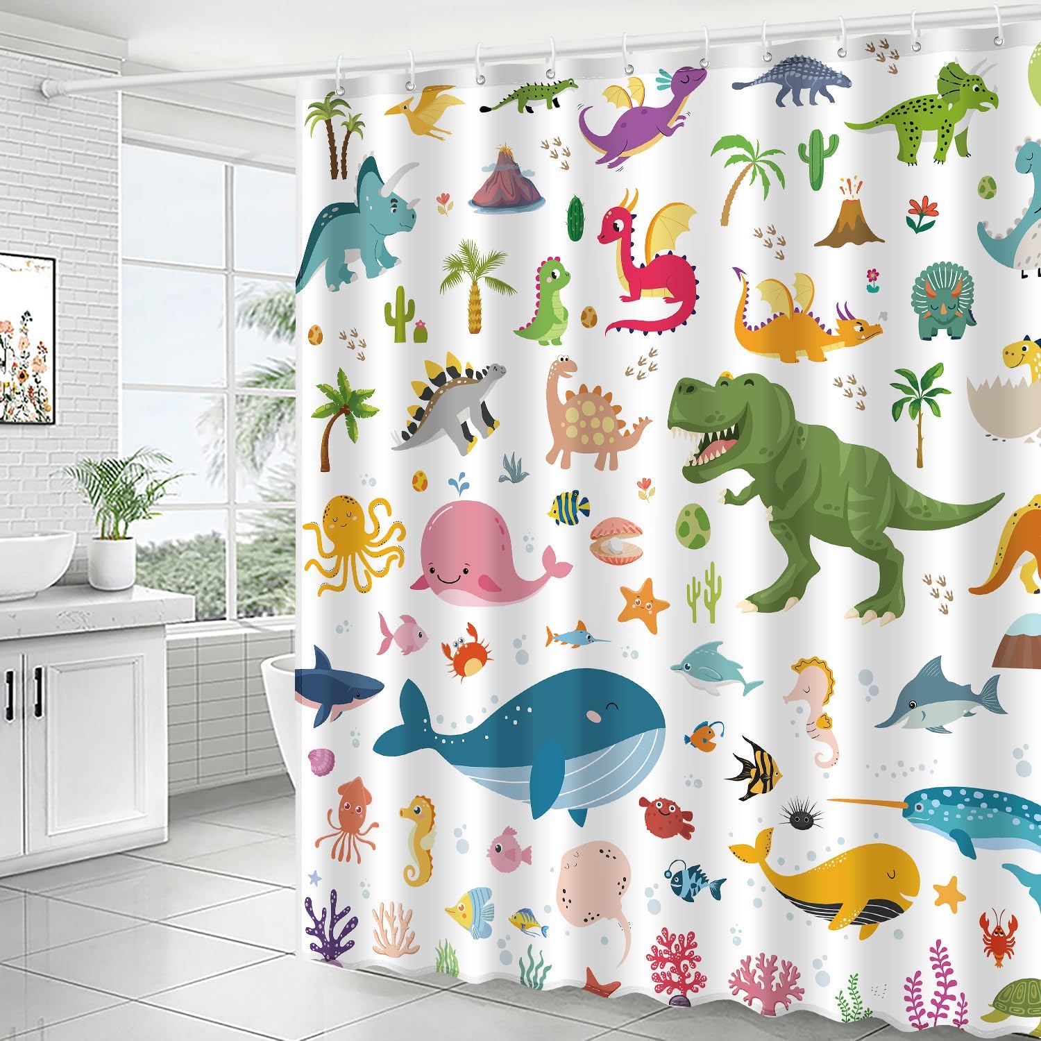 Kids Bathroom Ocean Shower Curtain Set