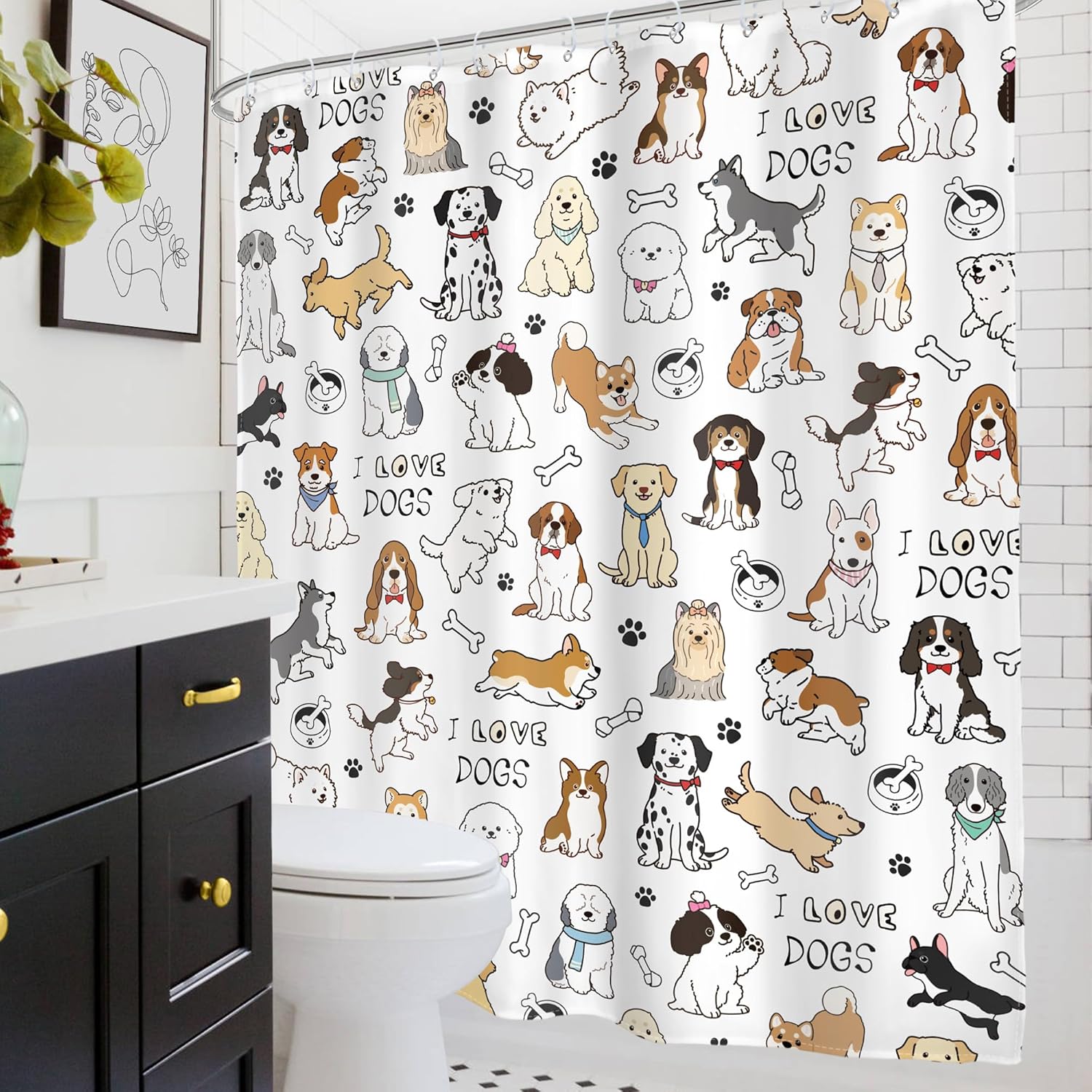 Glawry Dog shower curtain Cute Funny for Bath