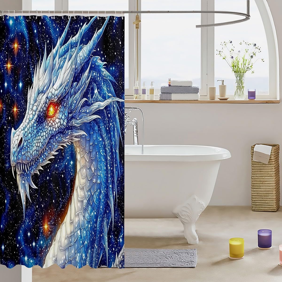 Stunning Feelyou White Dragon Bath Curtain 72x72
