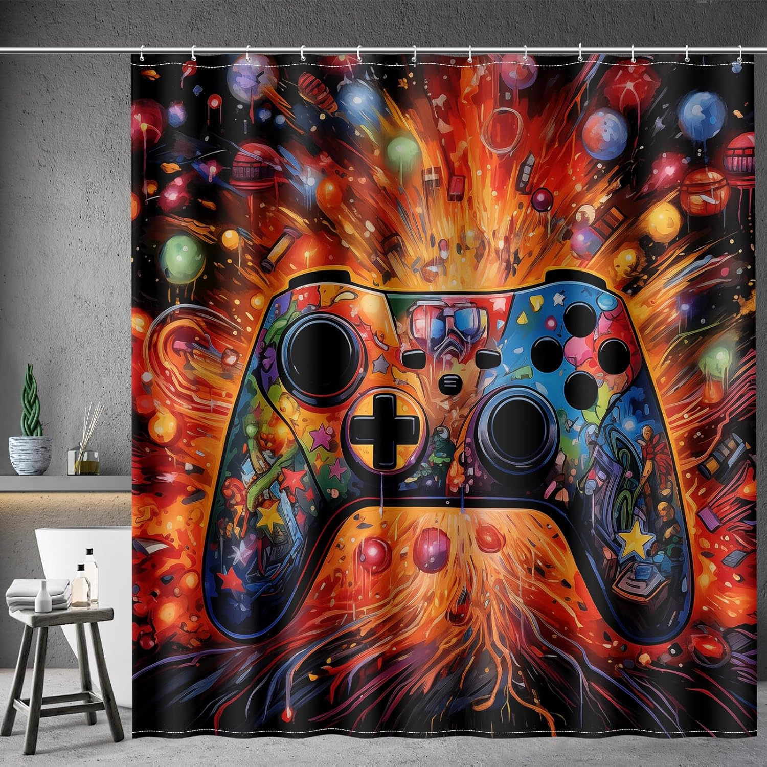Aimego Gaming Shower Curtain Set with 12 Hooks 1