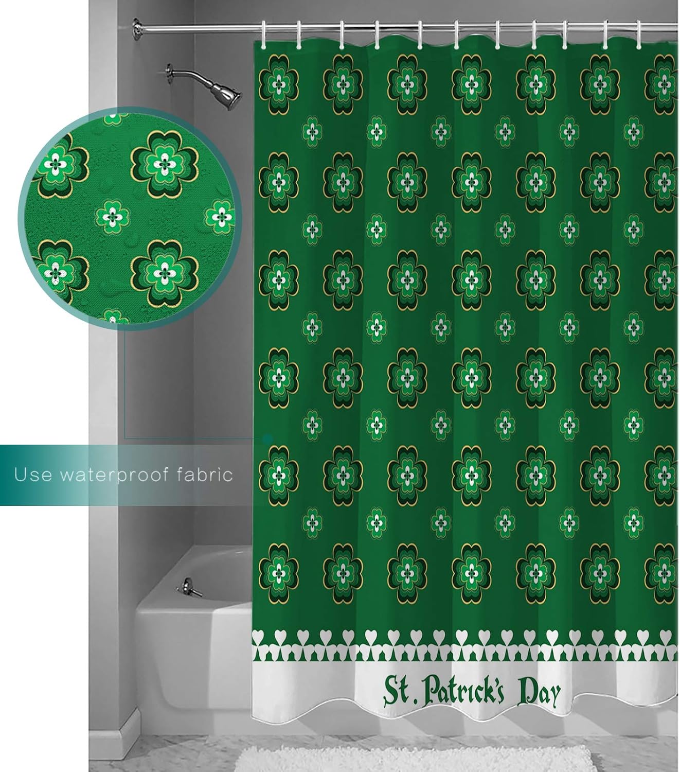 TocaHome St Patricks Day Waterproof Shower Curtain Set