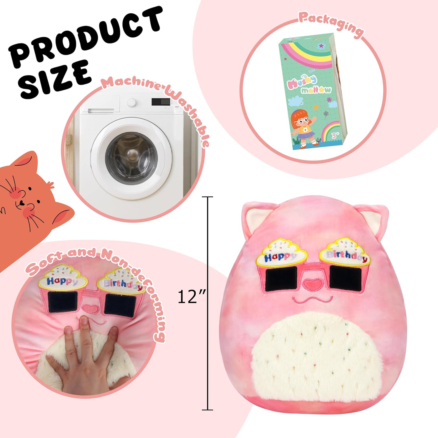 Mushymallow 12-inch Plush Pillow Cuteness for Kitten Birthdays