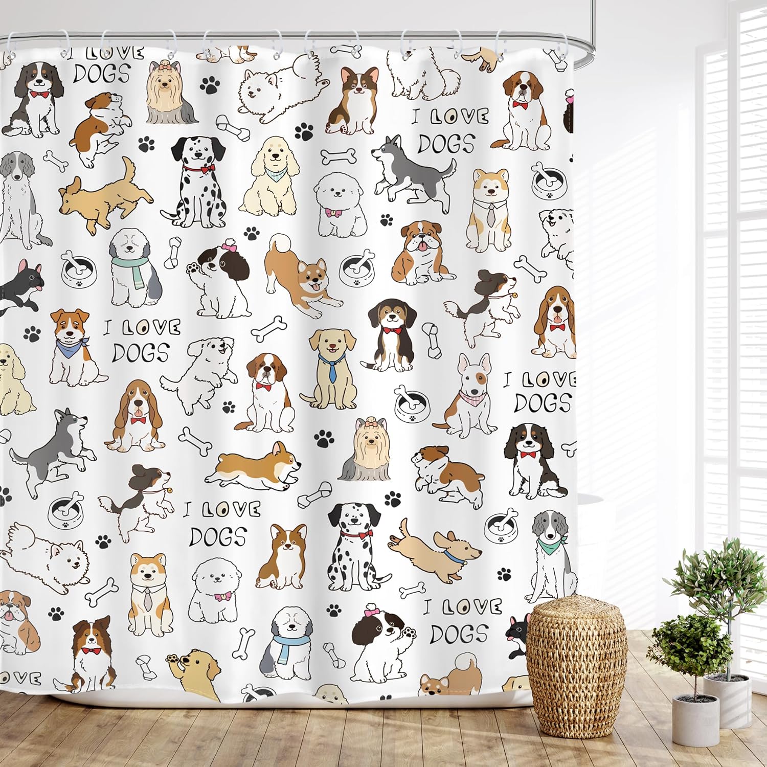 Glawry Dog shower curtain Cute Funny for Bath