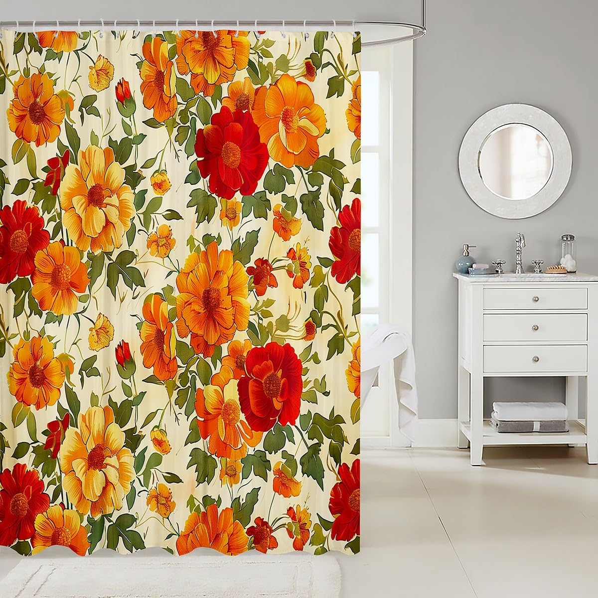 Feelyou 72x78 Rose Floral Bathroom curtain