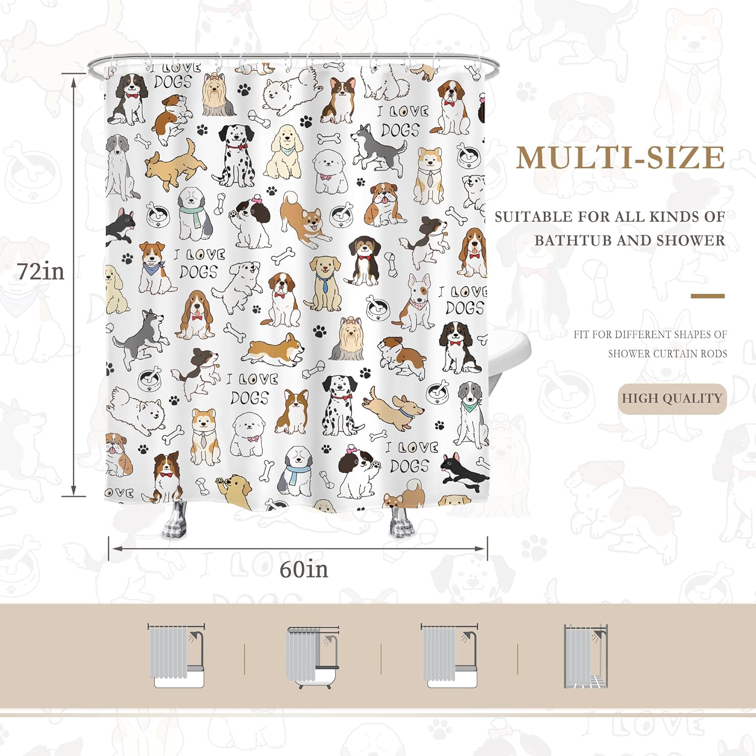 Glawry Dog shower curtain Cute Funny for Bath
