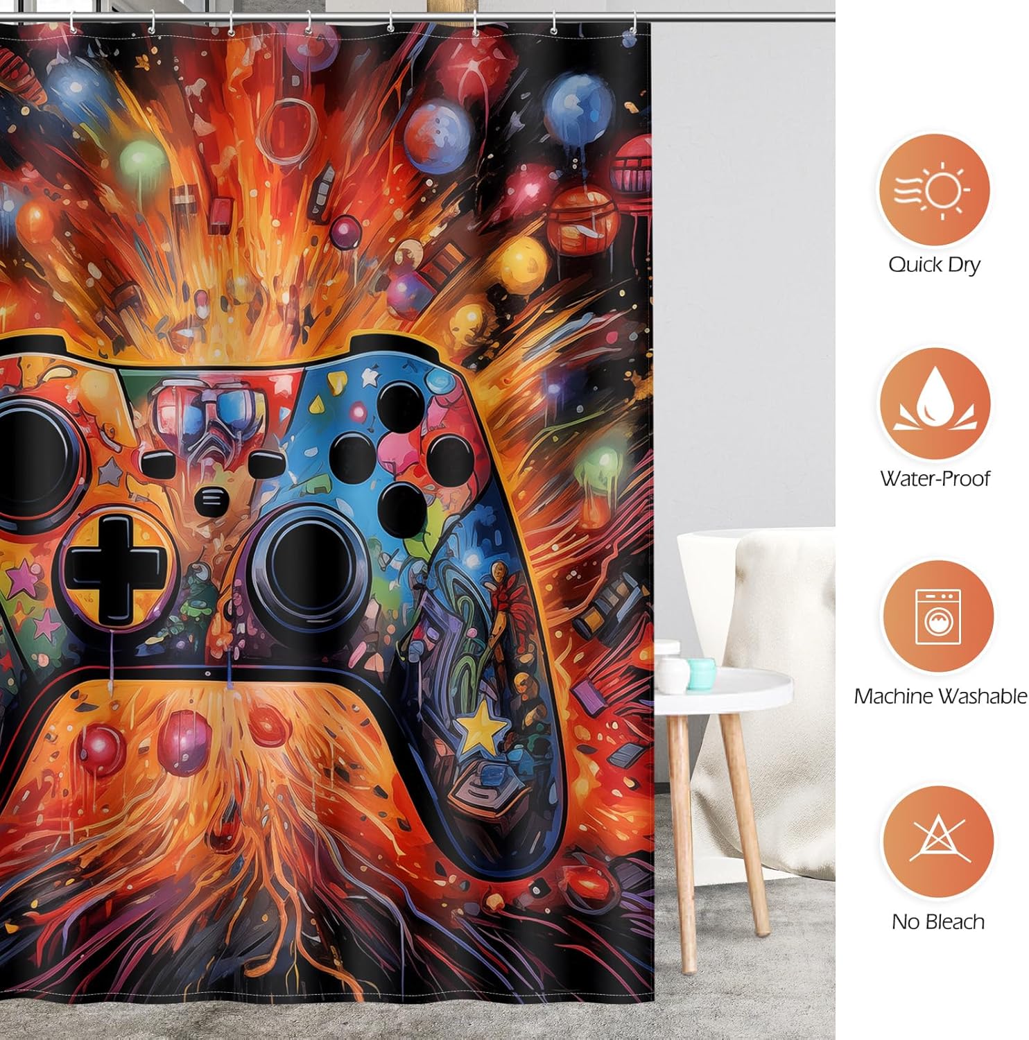 Aimego Gaming Shower Curtain Set with 12 Hooks 1
