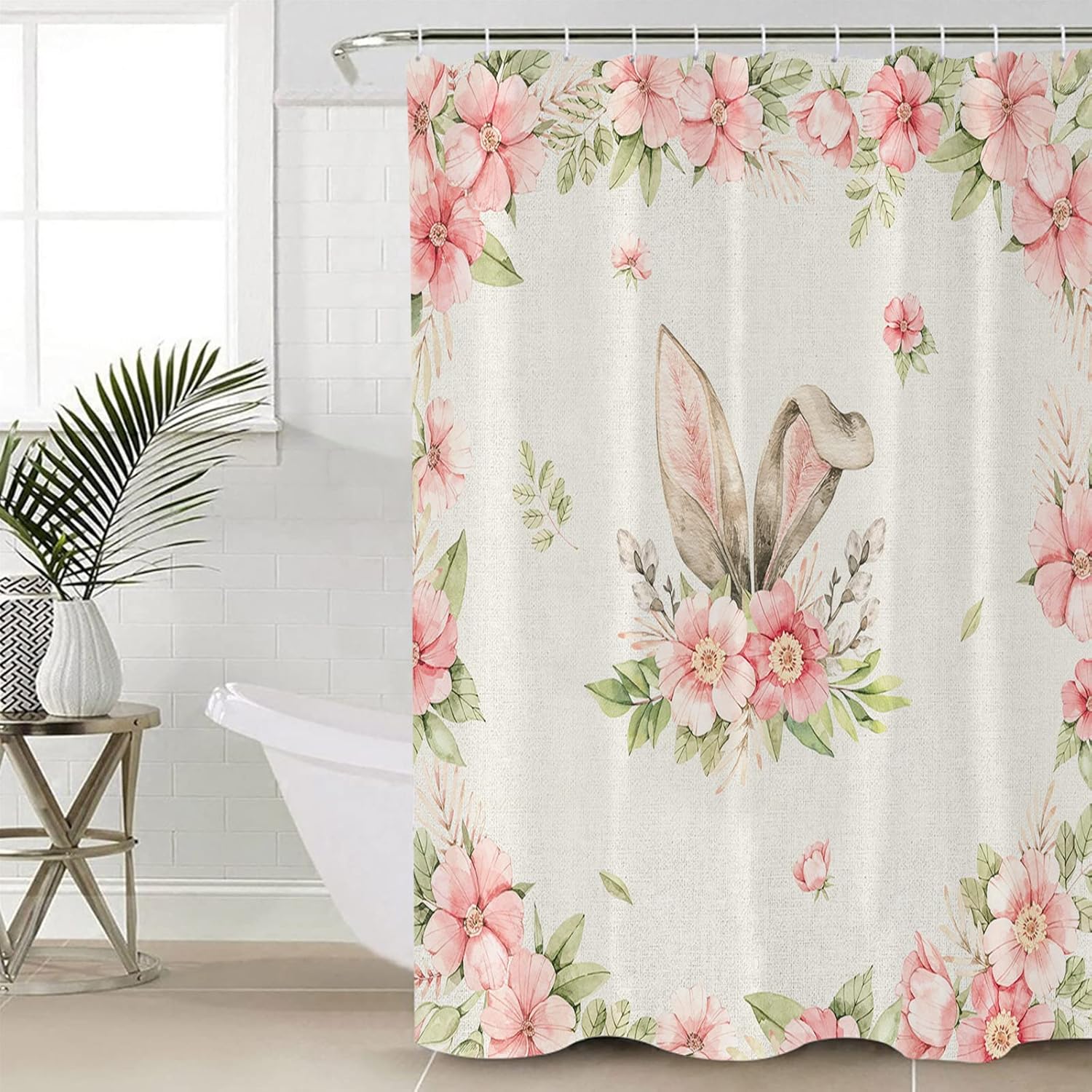 36x78 inch bunnies and flowers waterproof shower curtain set machine washable bathroom