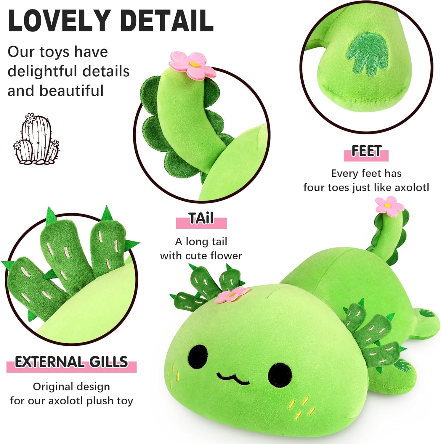 Onsoyours Axolotl Cactus Plush Pillow 19 Inch 1