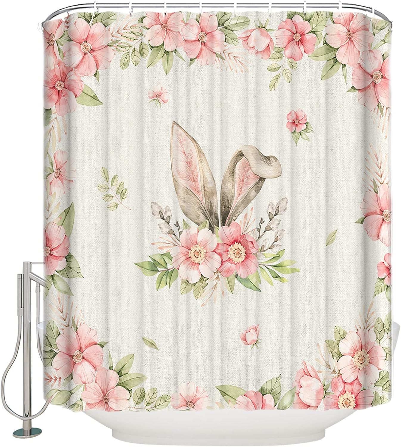 36x78 inch bunnies and flowers waterproof shower curtain set machine washable bathroom
