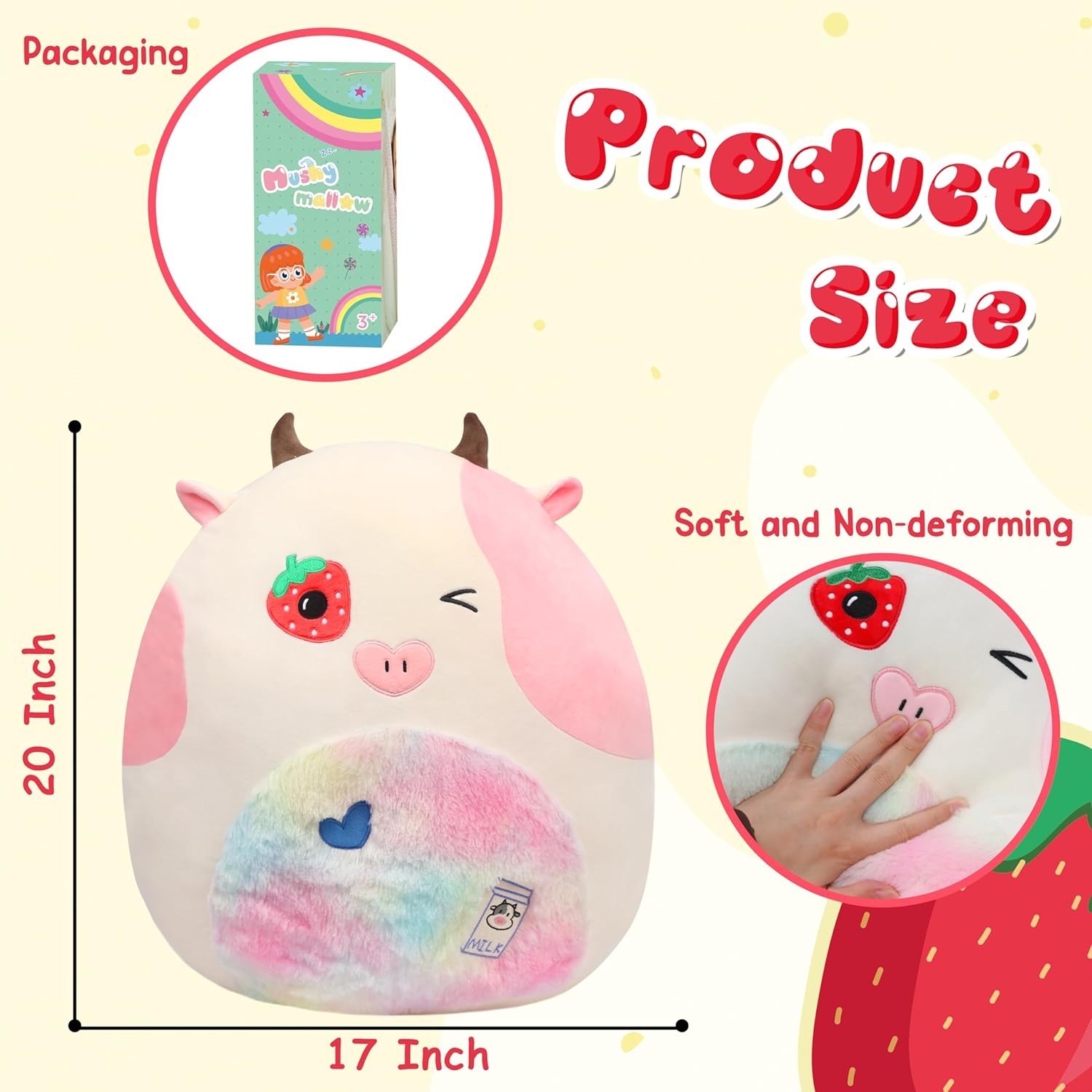 20-Inch Strawberry Cow Plush Pillow