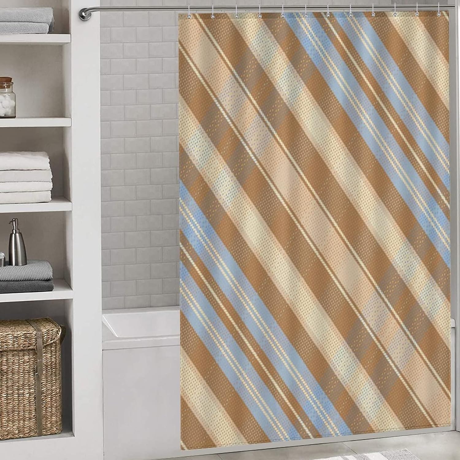 Vivid Buffalo Check Bath Curtain waterproof easy to hang