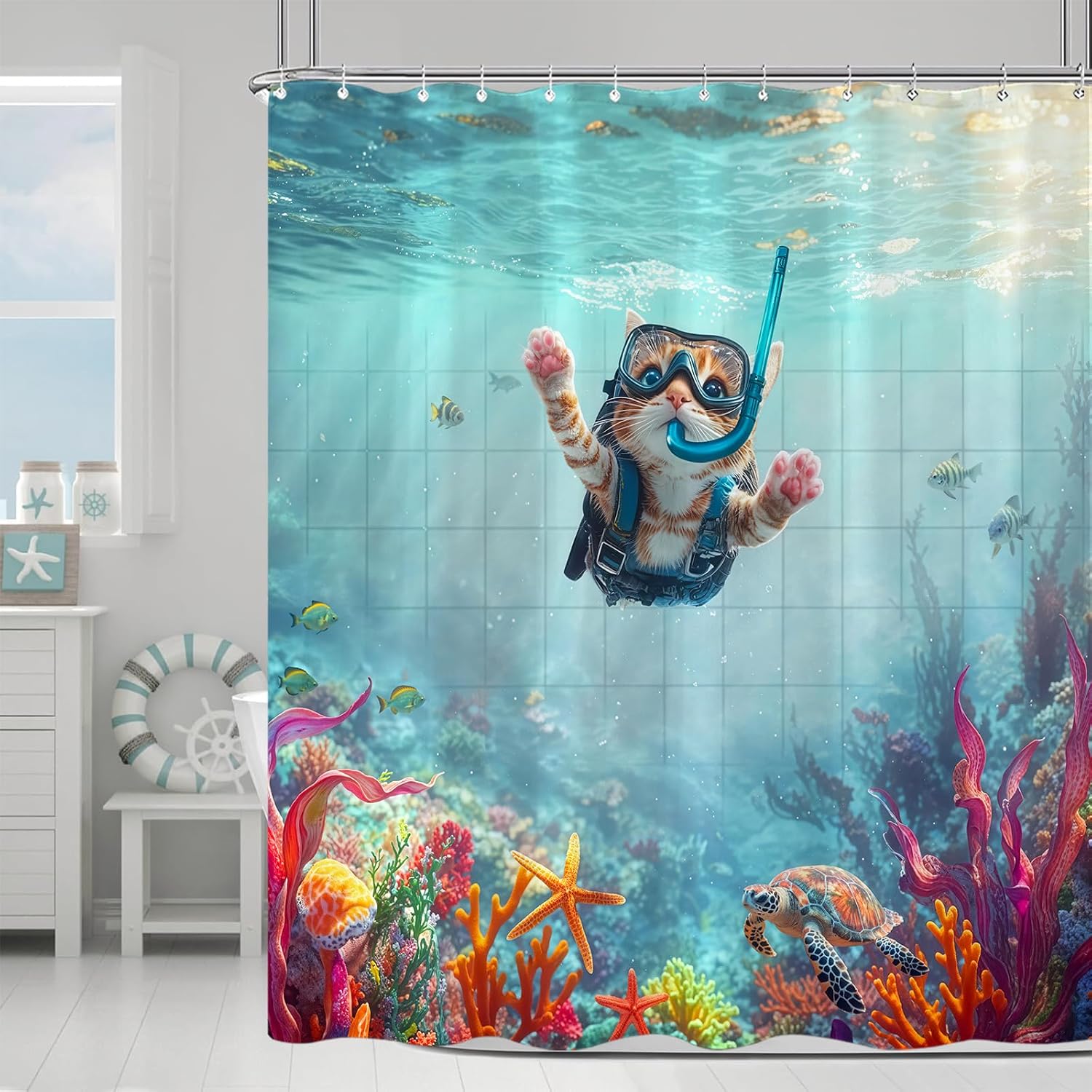 Dinosaur Shower Curtain for Bathroom 72x72 inches with 12 Hooks