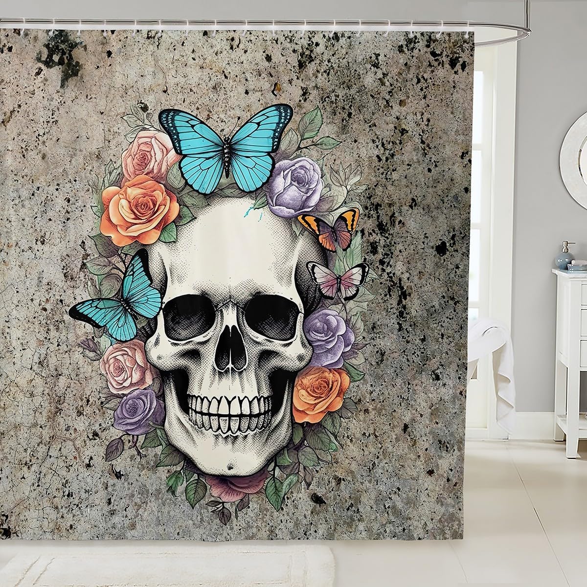 Feelyou Skull 72x72 Butterfly bathroom shower curtain Waterproof