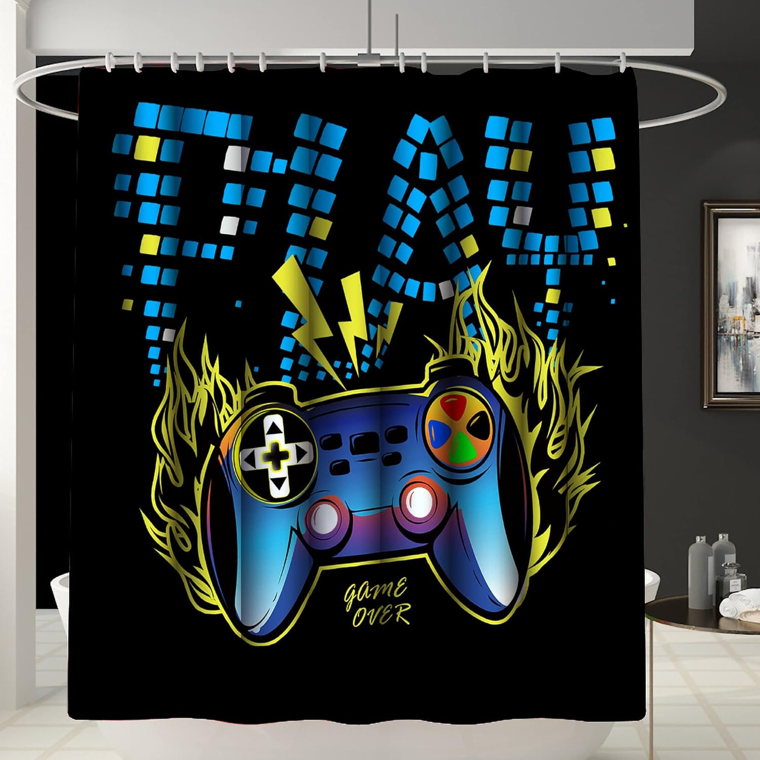 Game-Themed 4-Piece Gaming Shower Curtain Set for Kids