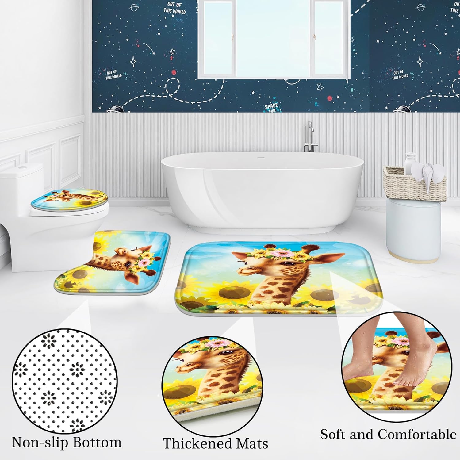 4PCS Bathroom Set Cute Giraffe Design Comfortable Hygienic