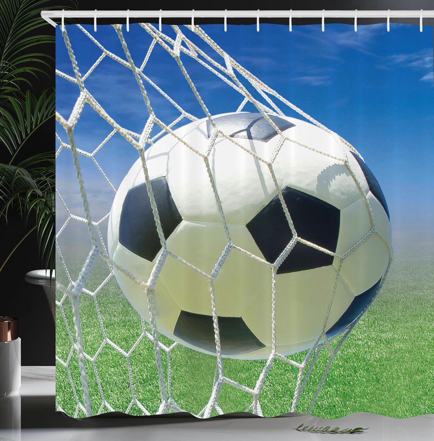 Ambesonne Kids Soccer Goal Net Shower Curtain