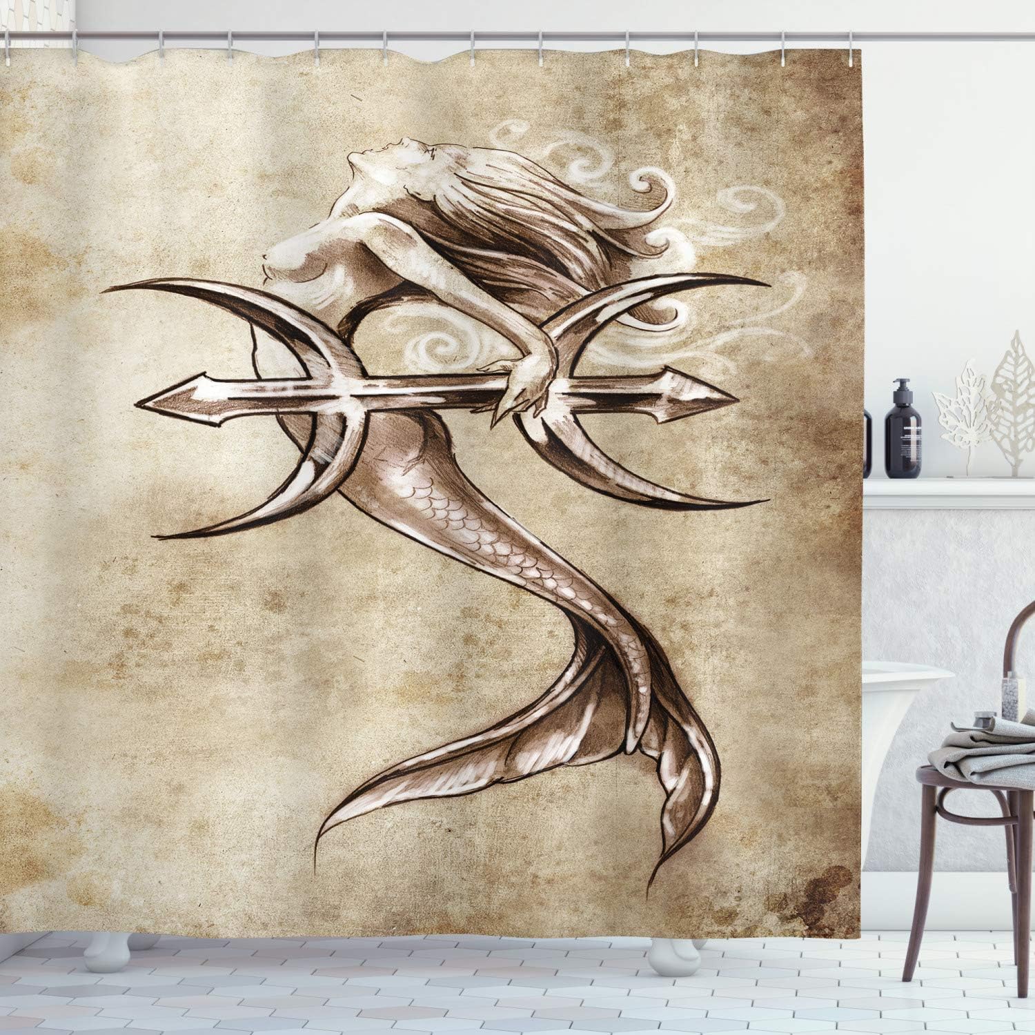 Ambesonne Mermaid Bathroom Curtain