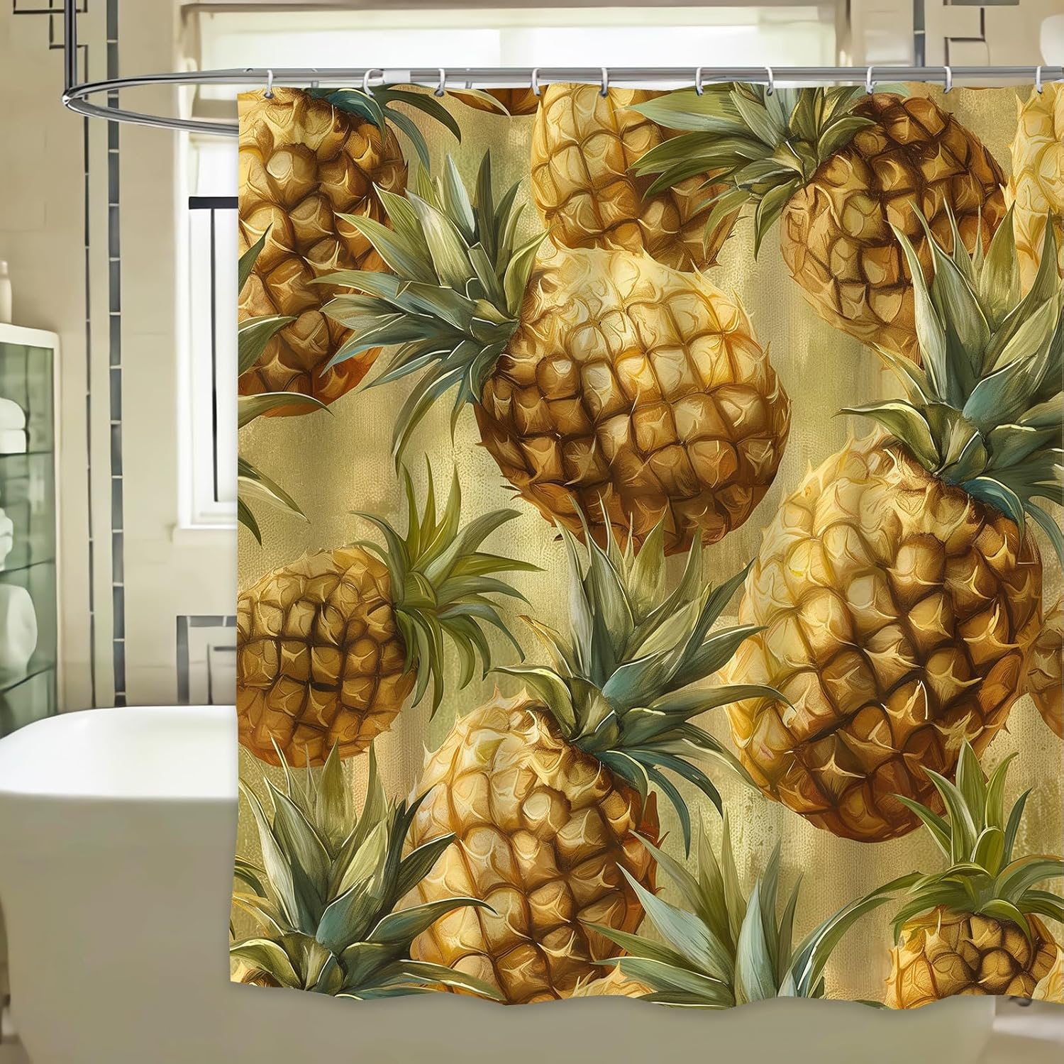 Golden Pineapples Waterproof shower curtain 72x72 inch