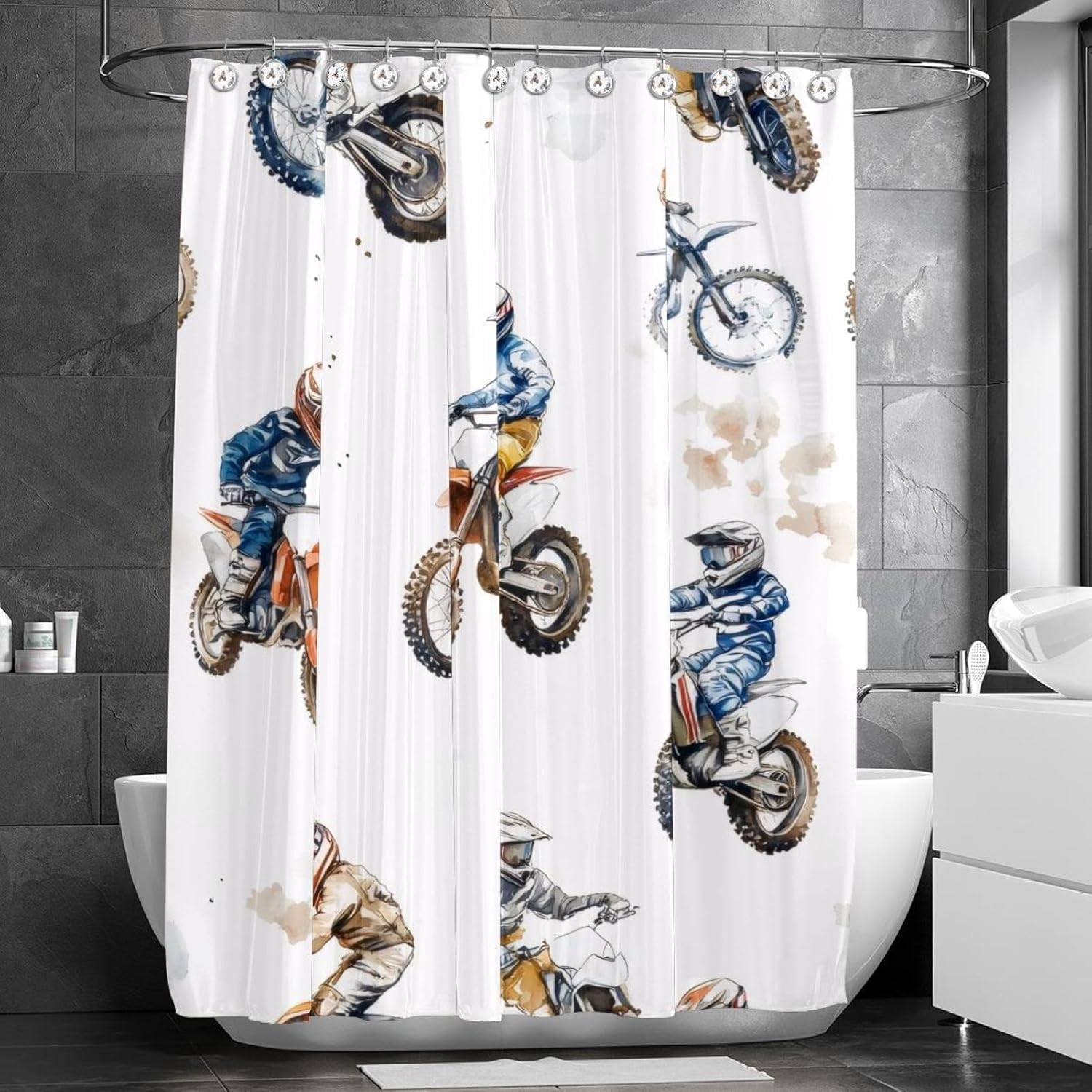 Boys Motorcross Prints 48x72 in Shower Curtain Set