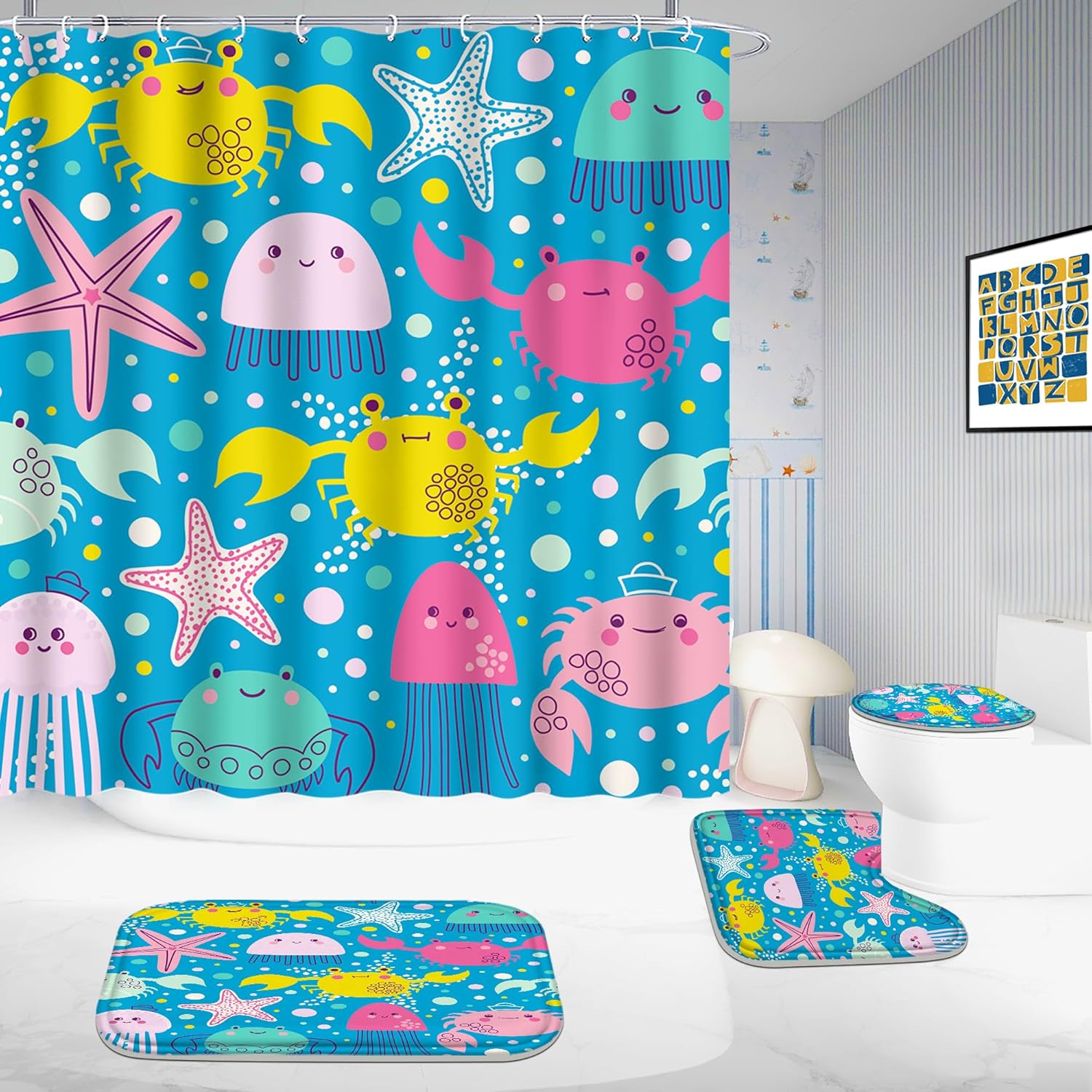 4-Piece Bathroom Set for Kids Ocean Octopus Design