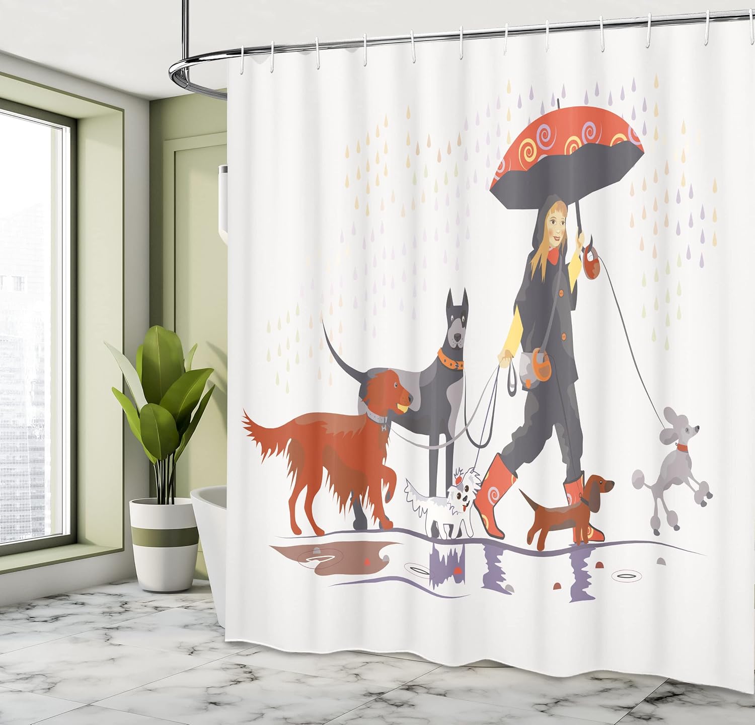 Ambesonne Dog Shower Curtain Modern Style for Your Paws on the Go