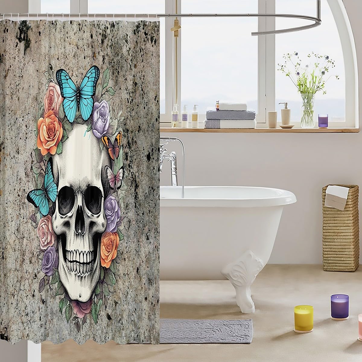 Feelyou Skull 72x72 Butterfly bathroom shower curtain Waterproof