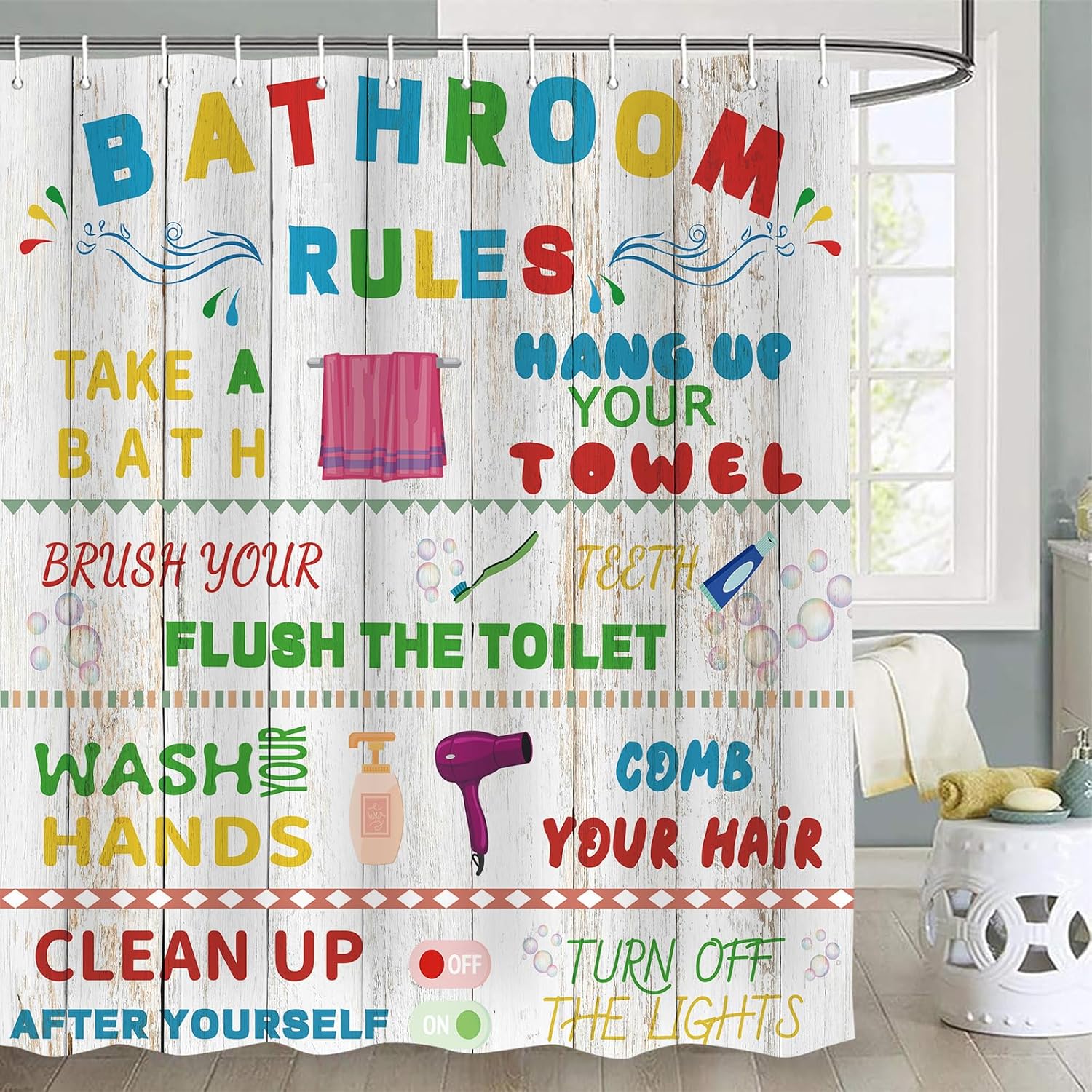 Kids Shower Curtain with 12 Hooks 72x72 Inches