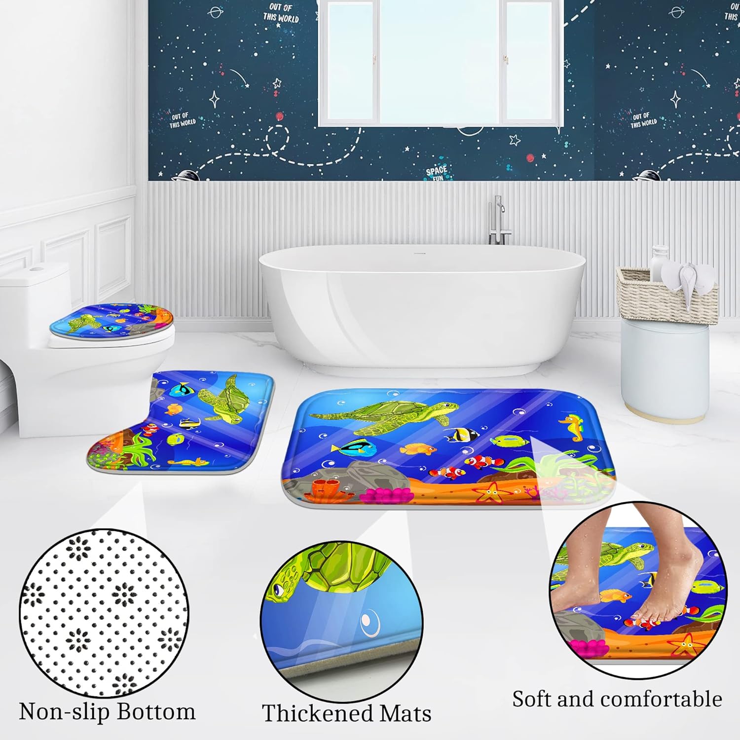 Poedist 4Pcs Bathroom Set Under The Sea Design
