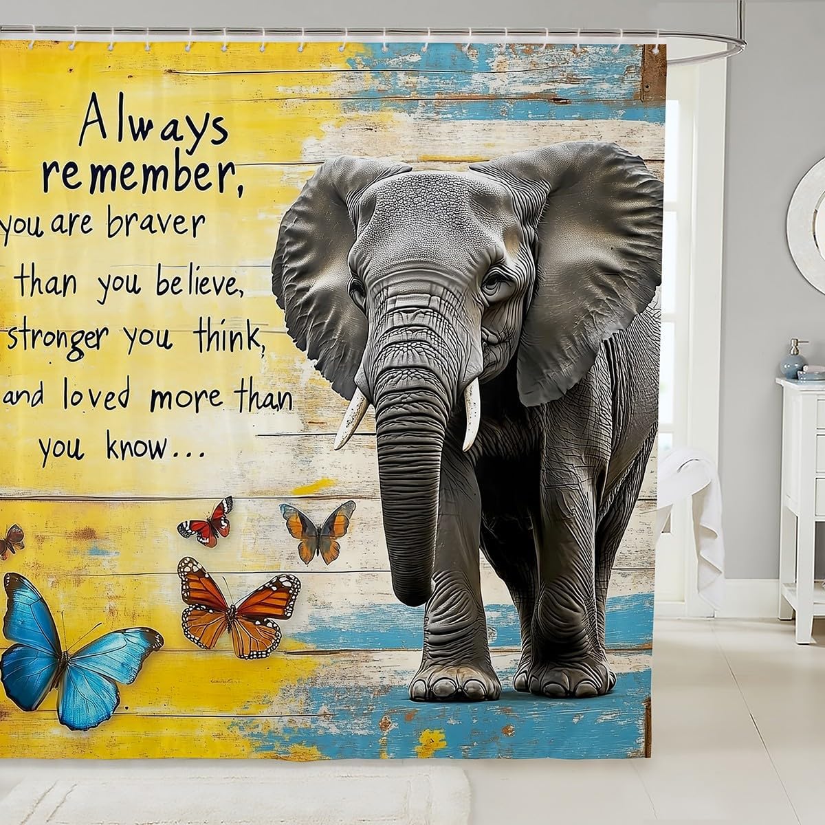 Feelyou Elephant Shuffle Butterfly 72x72 Bath Curtain Set