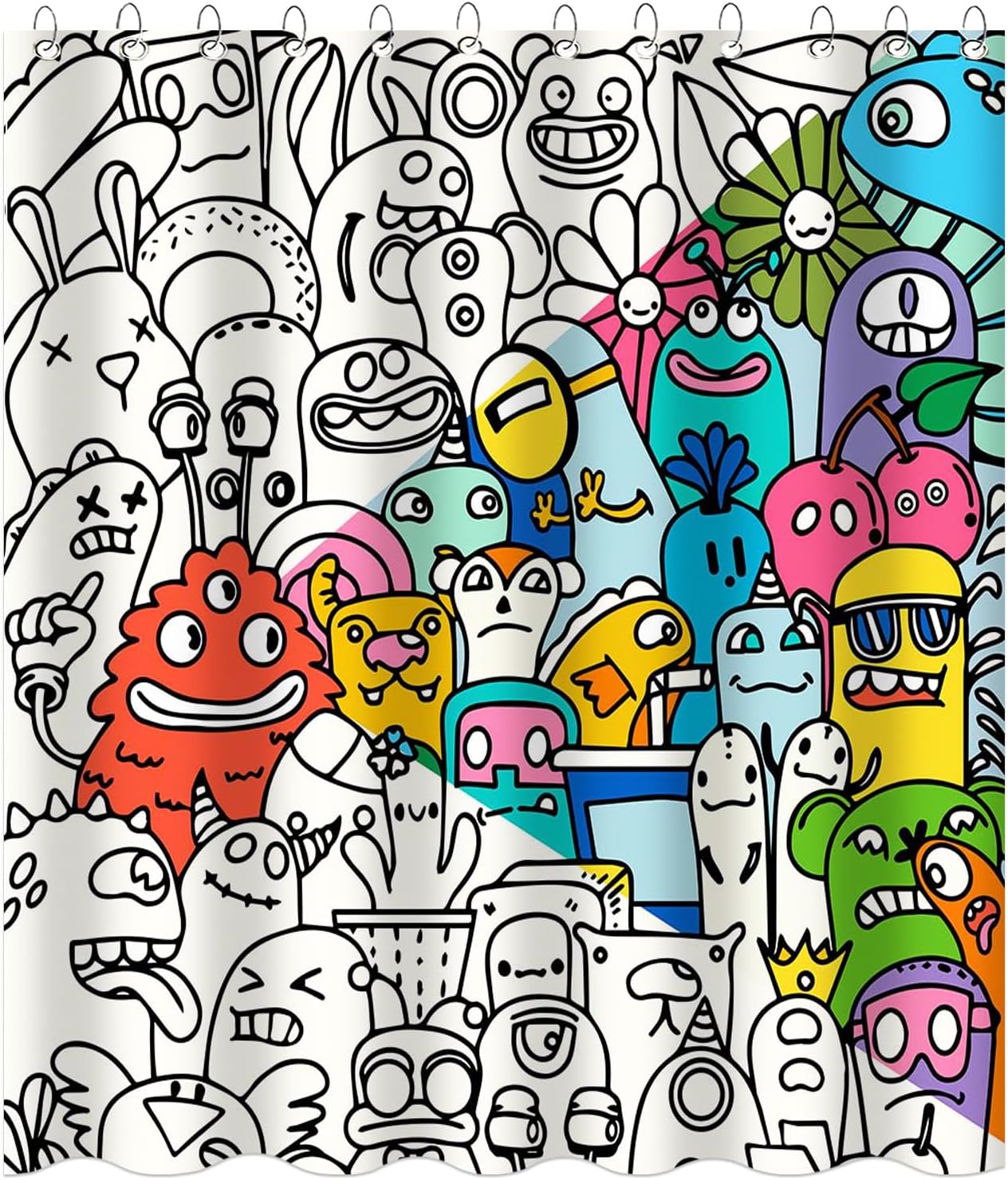 Kids Shower Curtain for Bathroom Fun Abstract Cartoon Red Little Monster 72x72