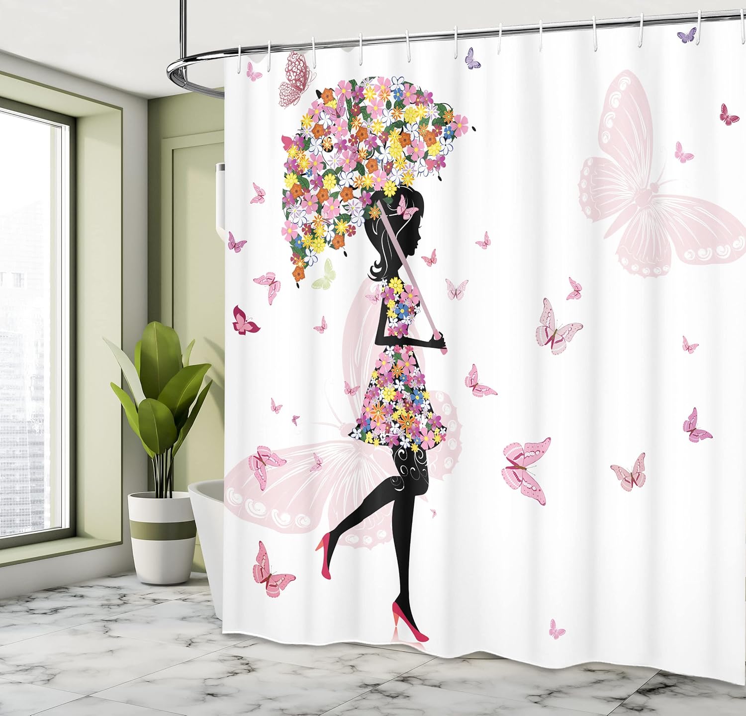 Ambesonne Feminine Shower Curtain with Hooks 69x84 Black Pink