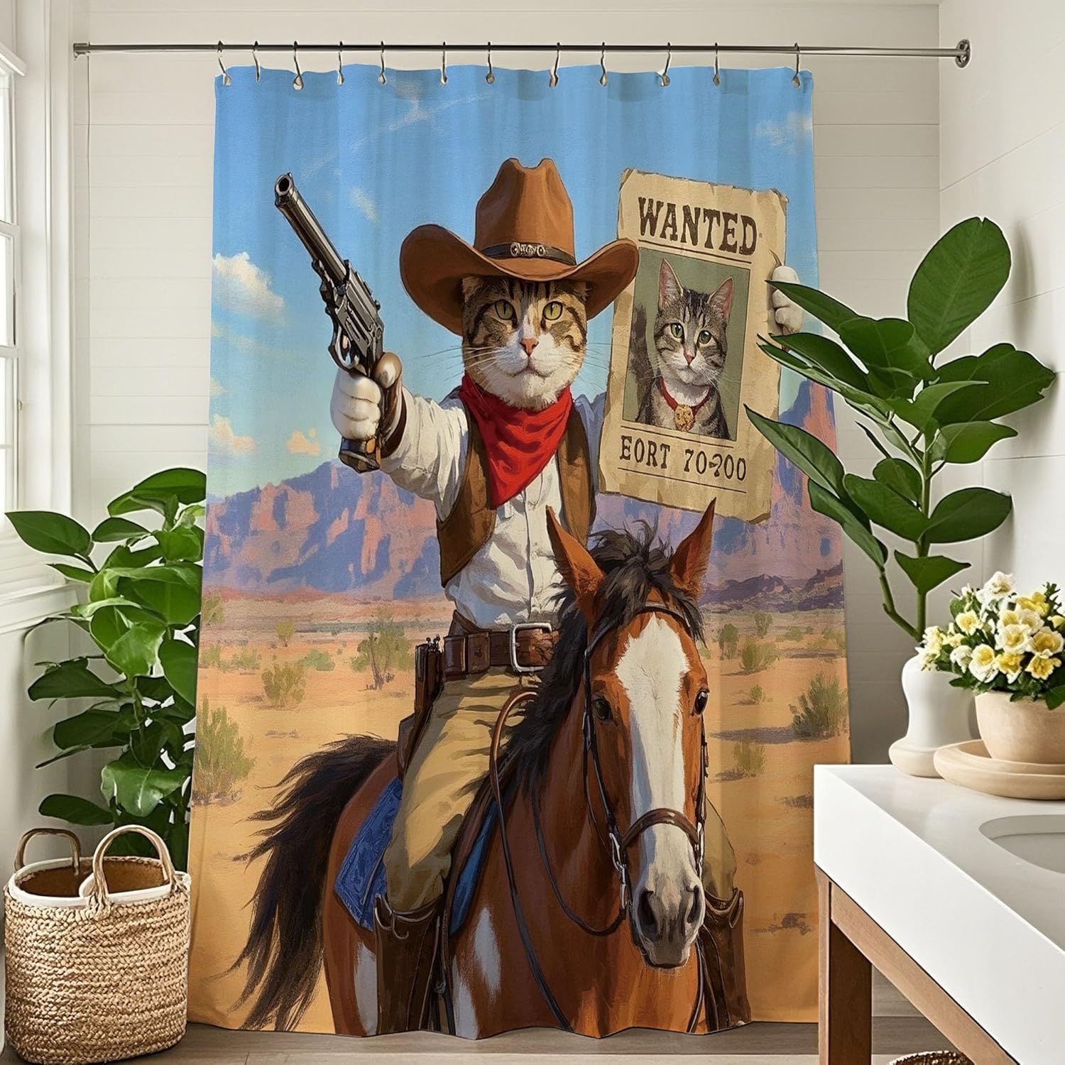 Adorable Cowboy Cats Shower Curtain Set for Kids