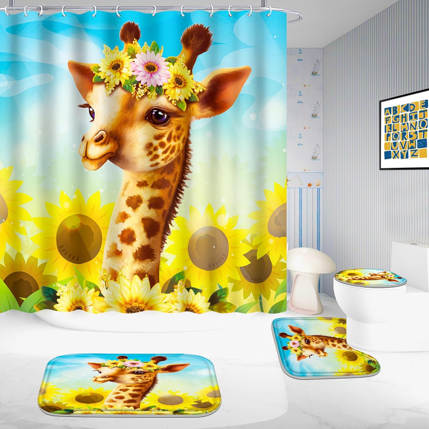 4PCS Bathroom Set Cute Giraffe Design Comfortable Hygienic