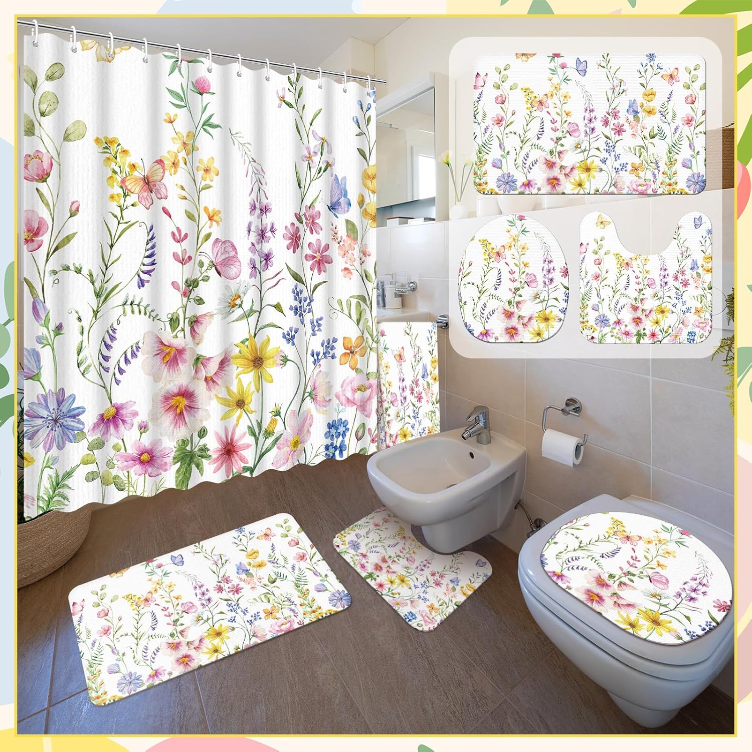 6-Piece Summer Bathroom Set with U-Shaped Mat 2