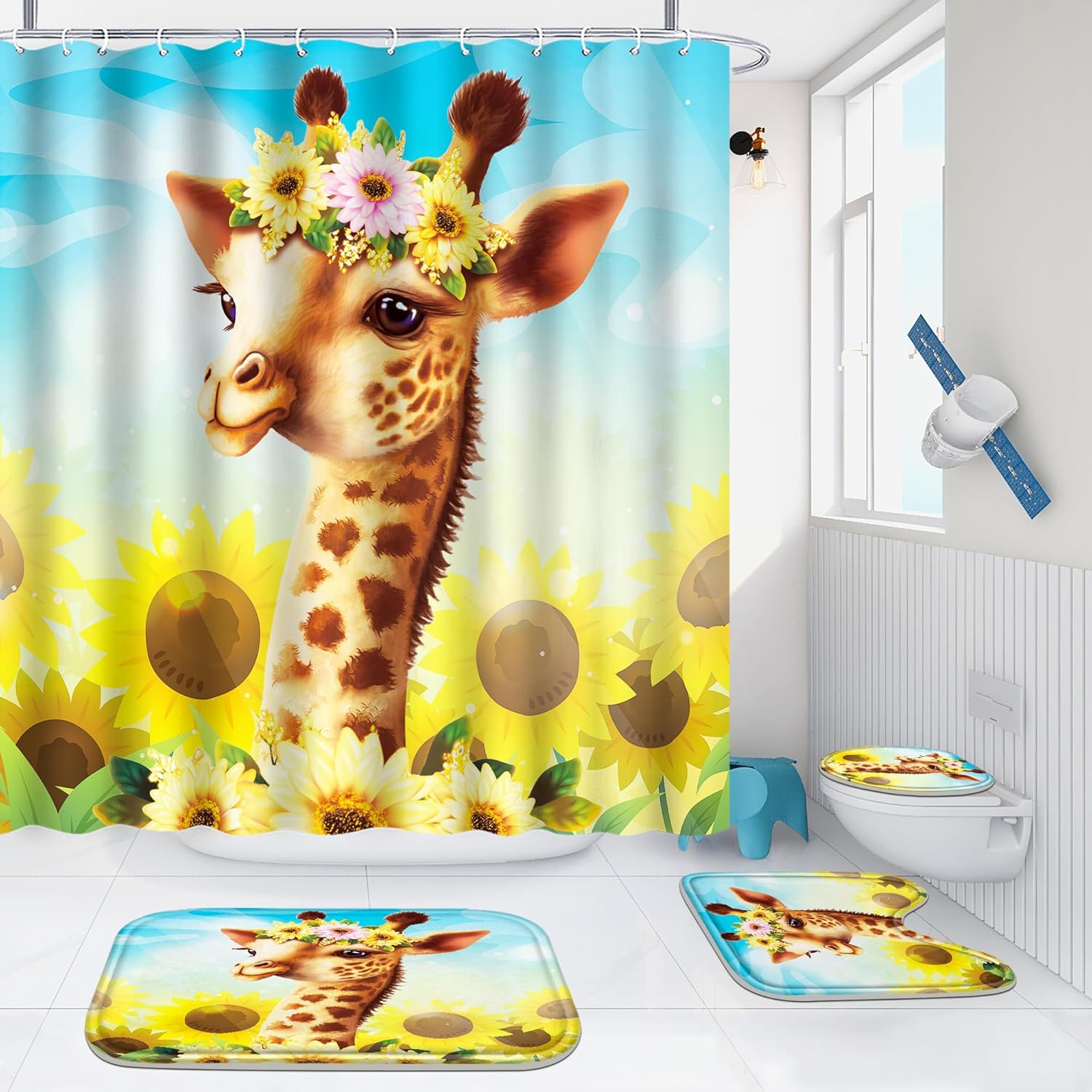 4PCS Bathroom Set Cute Giraffe Design Comfortable Hygienic