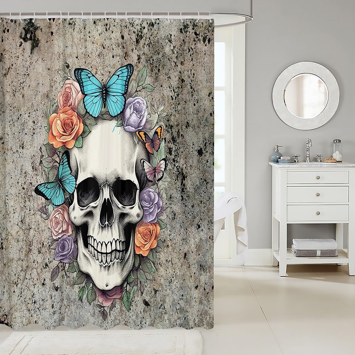 Feelyou Skull 72x72 Butterfly bathroom shower curtain Waterproof