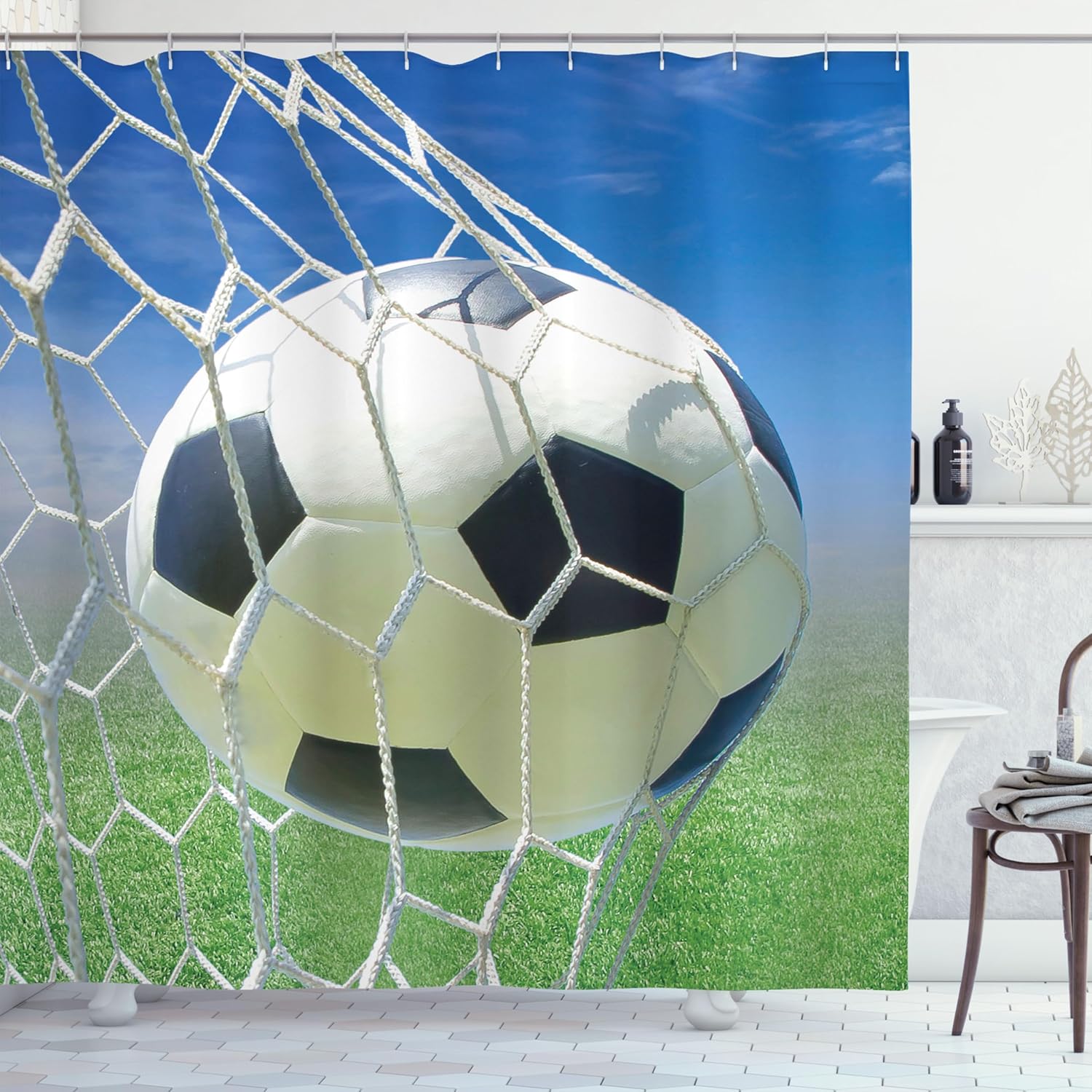 Ambesonne Kids Soccer Goal Net Shower Curtain