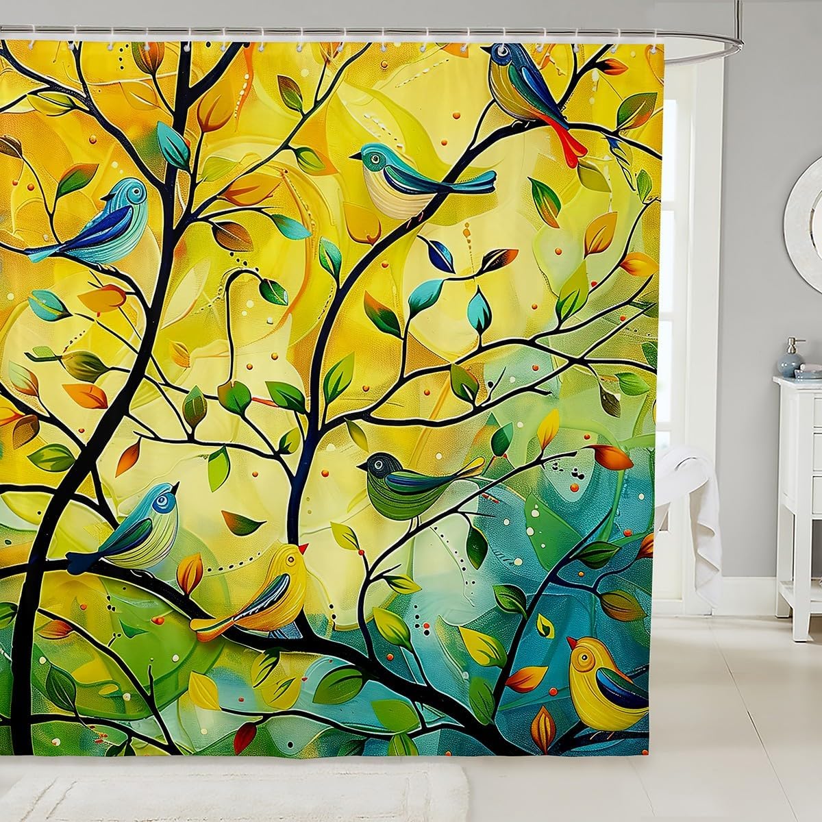 Stylish Tree of Life Shower Curtain Set 72x78 with 12 Hooks