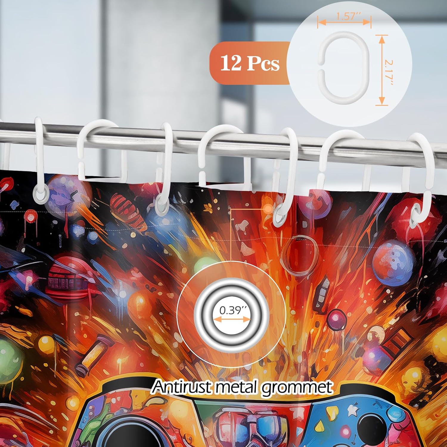 Aimego Gaming Shower Curtain Set with 12 Hooks 1
