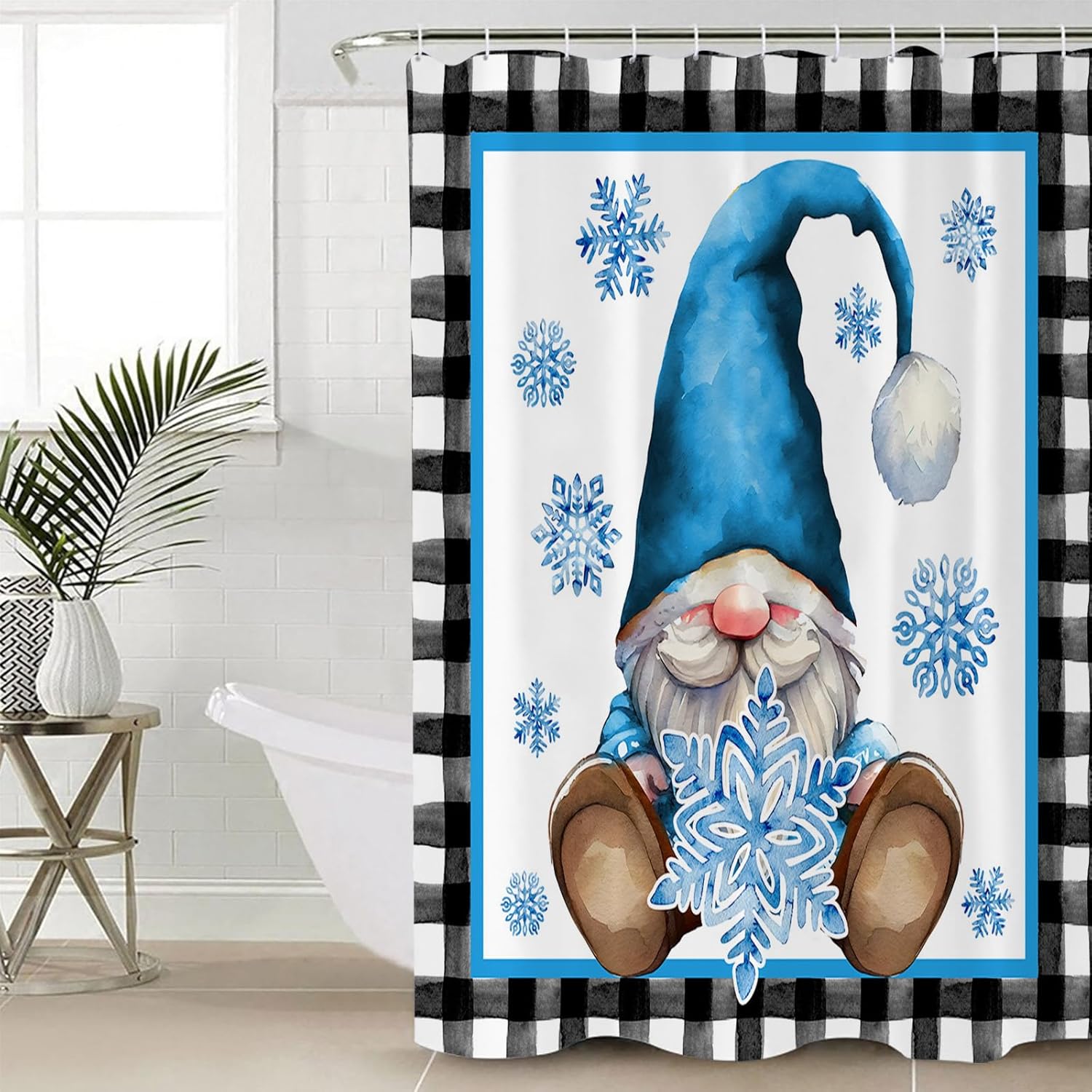 Gnome Snowflake Waterproof Shower Curtain